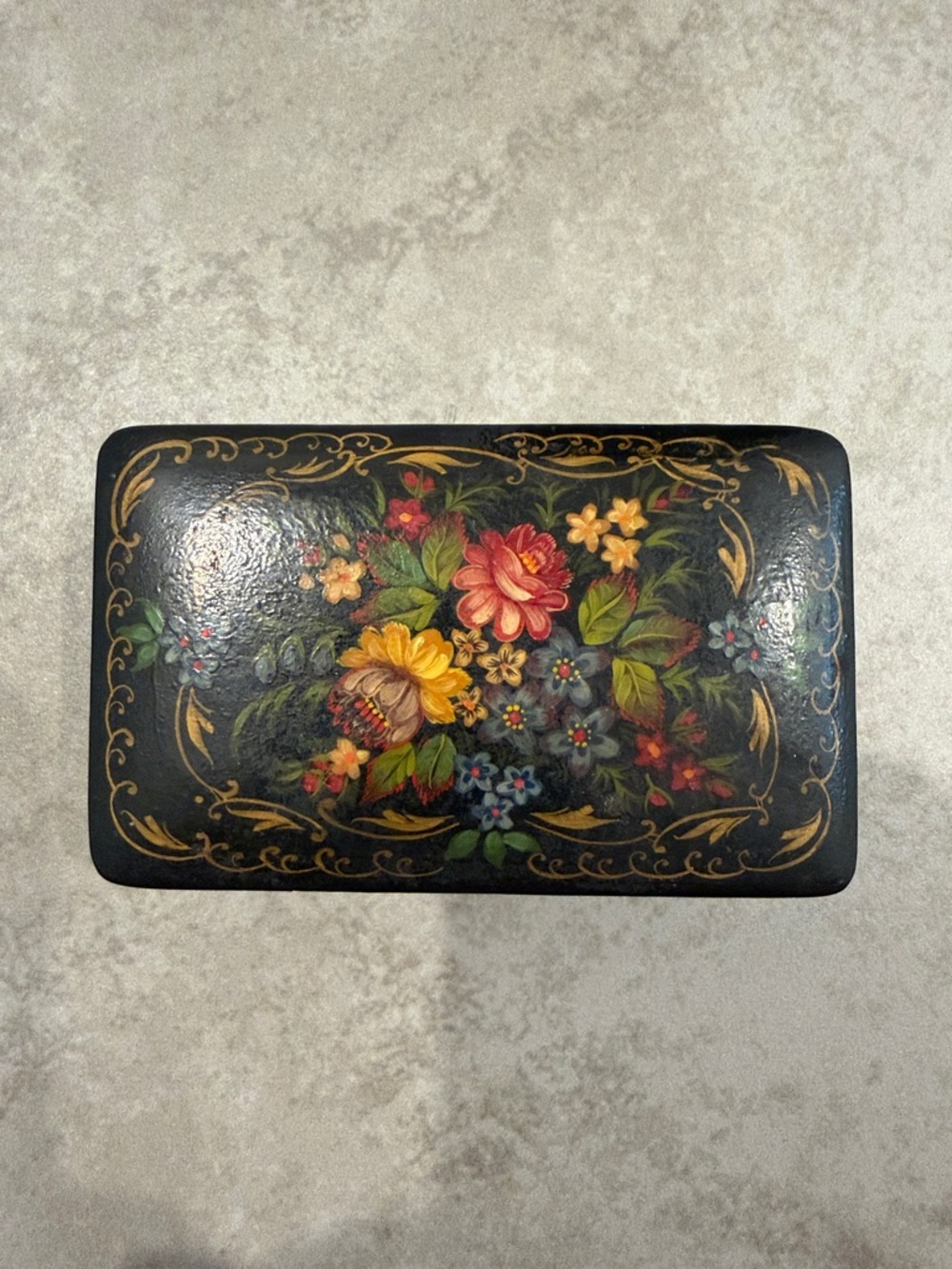Vintage Small Russian Floral Lacquer Box